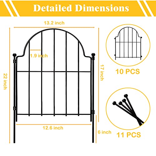 Blingluck Garden Fence, 22 in(H) x 130 in(L) Arched Rustproof Metal No Dig Fence Garden Fence Border, Ground Stake Animal Barrier Fence for Rabbit Dog, Outdoor Landscape Decor for Yard & Patio,10 Pack