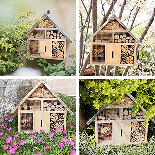 Wooden Insect House for Garden Insect Hotel for Ladybugs,Mason Bees,Butterflies,Ladybirds Hanging Bamboo Habitat (Wooden) (Insect A)