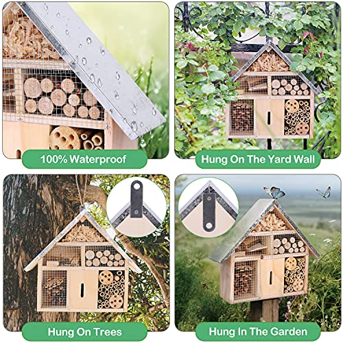 Wooden Insect House for Garden Insect Hotel for Ladybugs,Mason Bees,Butterflies,Ladybirds Hanging Bamboo Habitat (Wooden) (Insect A)