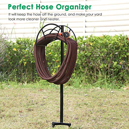 TomCare Garden Hose Holder Upgraded Detachable Water Hose Holder Thick Metal Hose Hanger Heavy Duty Free Standing Garden Hose Storage Hose Stand Decorative Hose Organizer for Outside, Black