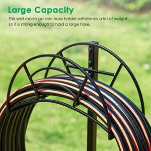 TomCare Garden Hose Holder Upgraded Detachable Water Hose Holder Thick Metal Hose Hanger Heavy Duty Free Standing Garden Hose Storage Hose Stand Decorative Hose Organizer for Outside, Black