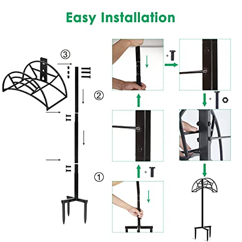 TomCare Garden Hose Holder Upgraded Detachable Water Hose Holder Thick Metal Hose Hanger Heavy Duty Free Standing Garden Hose Storage Hose Stand Decorative Hose Organizer for Outside, Black