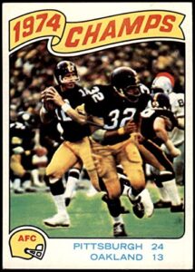 1975 topps # 526 afc championship game terry bradshaw/franco harris pittsburgh steelers (football card) nm steelers