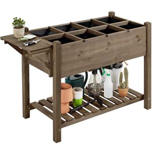 yaheetech 49x22x32in 8 pockets raised garden bed elevated wood planter box stand with foldable side table and storage shelf for herb/vegetables/flowers
