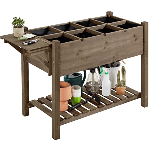 Yaheetech 49x22x32in 8 Pockets Raised Garden Bed Elevated Wood Planter Box Stand with Foldable Side Table and Storage Shelf for Herb/Vegetables/Flowers