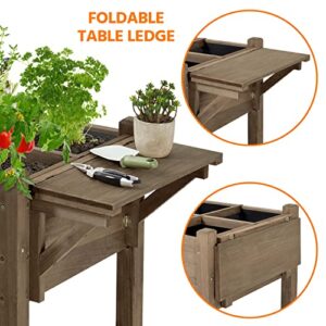 Yaheetech 49x22x32in 8 Pockets Raised Garden Bed Elevated Wood Planter Box Stand with Foldable Side Table and Storage Shelf for Herb/Vegetables/Flowers