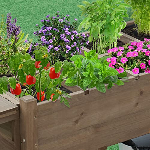 Yaheetech 49x22x32in 8 Pockets Raised Garden Bed Elevated Wood Planter Box Stand with Foldable Side Table and Storage Shelf for Herb/Vegetables/Flowers