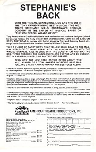 Stephanie Mills"THE WIZ" Jasmine Guy/George Faison/Geoffrey Holder 1984 Philadelphia Tryout Advertising Flyer