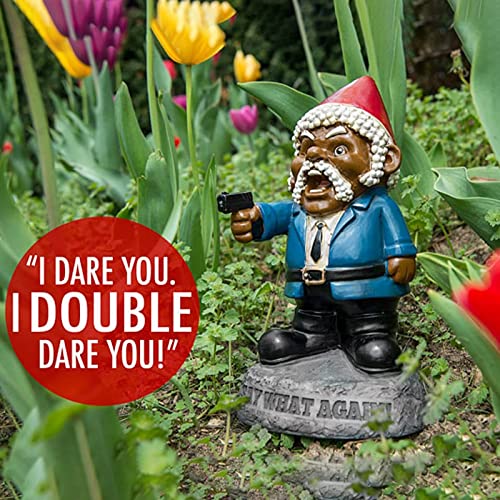 Military Garden Gnomes with Gun, Gangster Army Gnome, Say What Again Funny Gnome, War Gnome Outdoor Garden Statues, Novelty Statue for Indoor Outdoor Lawn Yard Decorations