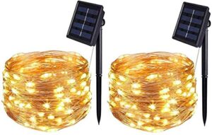 bolweo 2 pack solar powered string lights, solar fairy lights,16.4ft 50led waterproof wire lighting for indoor outdoor christmas tree halloween diwali home garden decoration(warm white)