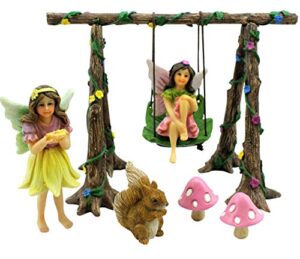 pretmanns fairies for fairy garden – outdoor fairy garden accessories with fairy garden fairies – fairy garden kit – miniature garden fairy figurines & fairy garden swing – 6 items
