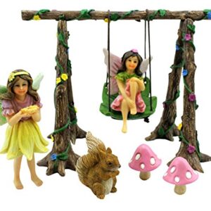 PRETMANNS Fairies for Fairy Garden - Outdoor Fairy Garden Accessories with Fairy Garden Fairies - Fairy Garden Kit - Miniature Garden Fairy Figurines & Fairy Garden Swing - 6 Items