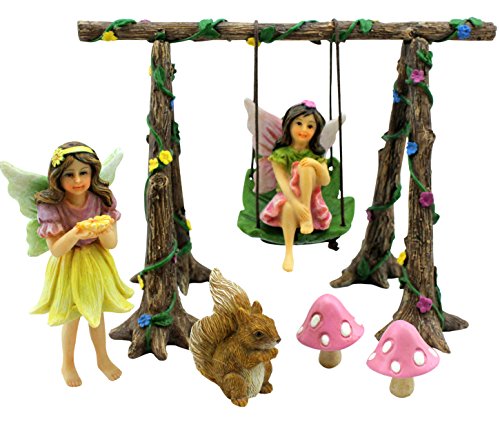 PRETMANNS Fairies for Fairy Garden - Outdoor Fairy Garden Accessories with Fairy Garden Fairies - Fairy Garden Kit - Miniature Garden Fairy Figurines & Fairy Garden Swing - 6 Items