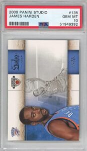 graded 2009-10 panini studio james harden #135 rookie rc basketball card psa 10 gem mint