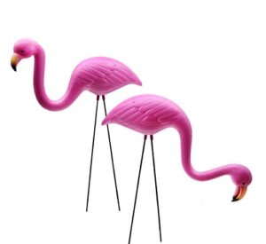 giftexpress set of 2, small pink flamingo yard ornament/mini yard flamingos ornaments/pink flamingo garden yard decor (2)