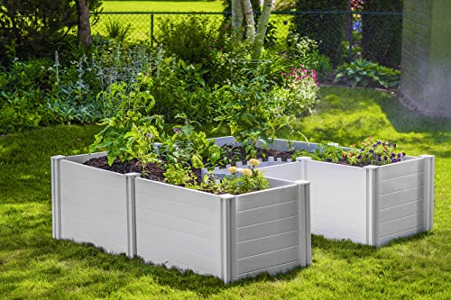 Vita Classic 6 Foot x 6 Foot x 22 inch White Vinyl Keyhole Garden with Composting Basket, BPA, Pthalate Free, VT17107