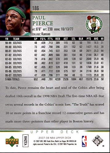 2007-08 Upper Deck #186 Paul Pierce NBA Basketball Trading Card