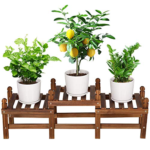 Tovacu Wood Flower Stand Small Plant Stand Indoor Outdoor Plant Shelf Low Window Shelf for Plants Windowsill Plant Rack for Patio Balcony Hallway Garden (33.5”Long,Multiple Combination Way)