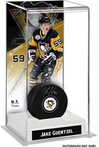 jake guentzel pittsburgh penguins autographed puck with deluxe tall hockey puck case – autographed nhl pucks