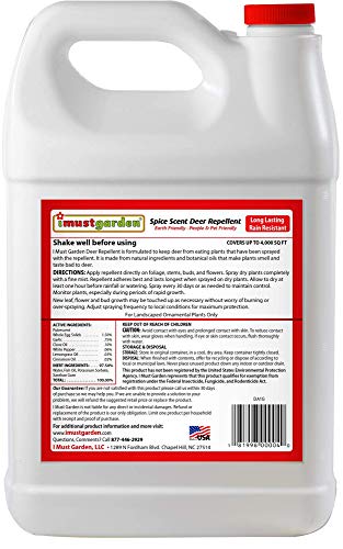 I Must Garden Deer Repellent: Spice Scent Deer Spray for Gardens & Plants – Natural Ingredients – 1 Gallon Ready to Use Refill