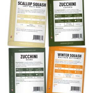 8 Squash Seeds for Planting Individual Packets - Zucchini, Delicata, Butternut, Spaghetti, Scallop, Caserta, Round and Hubbard for Your Non GMO Heirloom Vegetable Garden by Gardeners Basics