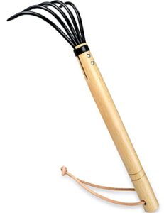 15″ gardeners claw rake | military grade steel 6 tines and prime wood japanese ninja claw garden rake or cultivator for perfect pulverized and aerated soil, ergonomic wooden handle for firm grip