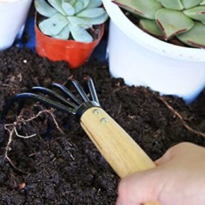 15" Gardeners Claw Rake | Military Grade Steel 6 Tines and Prime Wood Japanese Ninja Claw Garden Rake or Cultivator for Perfect Pulverized and Aerated Soil, Ergonomic Wooden Handle for Firm Grip