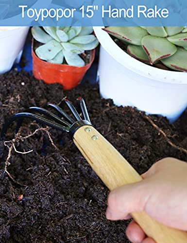 15" Gardeners Claw Rake | Military Grade Steel 6 Tines and Prime Wood Japanese Ninja Claw Garden Rake or Cultivator for Perfect Pulverized and Aerated Soil, Ergonomic Wooden Handle for Firm Grip