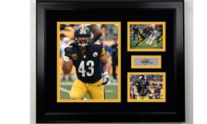 framed troy polamalu pittsburgh steelers facsimile laser engraved signature football 15″x12″ 3 photo collage