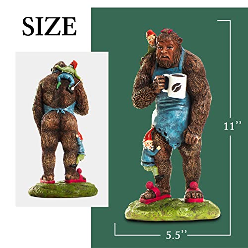 Redwix Bigfoot Statue 11 inch, Garden Gnomes Outdoor, Sasquatch Statue with Cup of Coffee for Outdoor Decor, Bigfoot Gifts