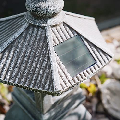 VP Home Pagoda Garden Statues Outdoor, Solar Powered Statue Japanese Garden Decor, Outdoor Zen Garden Lantern, Flickering LED Garden Light (Tranquil Pagoda)