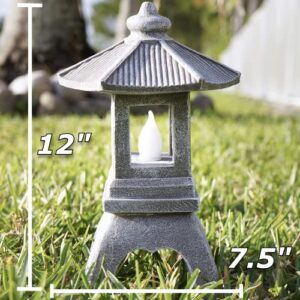 VP Home Pagoda Garden Statues Outdoor, Solar Powered Statue Japanese Garden Decor, Outdoor Zen Garden Lantern, Flickering LED Garden Light (Tranquil Pagoda)