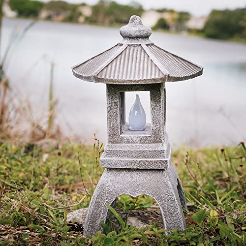 VP Home Pagoda Garden Statues Outdoor, Solar Powered Statue Japanese Garden Decor, Outdoor Zen Garden Lantern, Flickering LED Garden Light (Tranquil Pagoda)