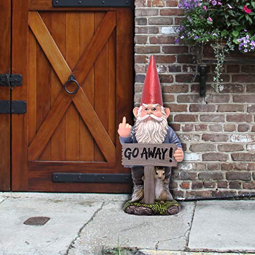 DWK Flipping Off Angry Outdoor Front Porch Garden Gnome Large Statue | Yard Ornaments Outdoors | Gnomes Garden and Yard Stuff | Fairy Garden Accessories Outdoor - 18"