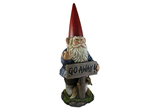 DWK Flipping Off Angry Outdoor Front Porch Garden Gnome Large Statue | Yard Ornaments Outdoors | Gnomes Garden and Yard Stuff | Fairy Garden Accessories Outdoor - 18"