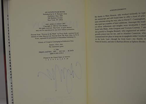 CLIVE BARKER signed The Damnation Game (Hardcover) First Edition/First Printing