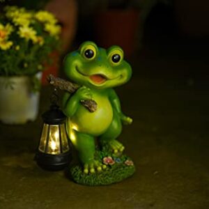 CFFOWNUG Frog Garden Decoration with Solar Lantern,Resin Solar Frog Statue with Solar Lights Outdoor Garden Frog Decor for Pathway Yard Lawn Patio Decorations