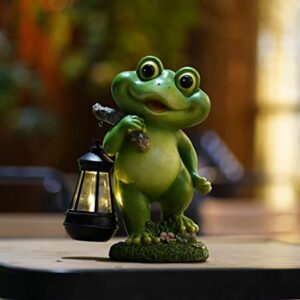 CFFOWNUG Frog Garden Decoration with Solar Lantern,Resin Solar Frog Statue with Solar Lights Outdoor Garden Frog Decor for Pathway Yard Lawn Patio Decorations