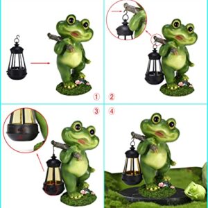 CFFOWNUG Frog Garden Decoration with Solar Lantern,Resin Solar Frog Statue with Solar Lights Outdoor Garden Frog Decor for Pathway Yard Lawn Patio Decorations