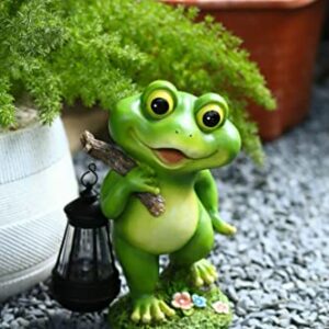 CFFOWNUG Frog Garden Decoration with Solar Lantern,Resin Solar Frog Statue with Solar Lights Outdoor Garden Frog Decor for Pathway Yard Lawn Patio Decorations