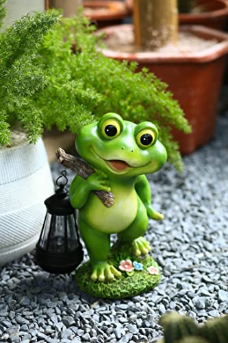 CFFOWNUG Frog Garden Decoration with Solar Lantern,Resin Solar Frog Statue with Solar Lights Outdoor Garden Frog Decor for Pathway Yard Lawn Patio Decorations