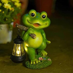 CFFOWNUG Frog Garden Decoration with Solar Lantern,Resin Solar Frog Statue with Solar Lights Outdoor Garden Frog Decor for Pathway Yard Lawn Patio Decorations