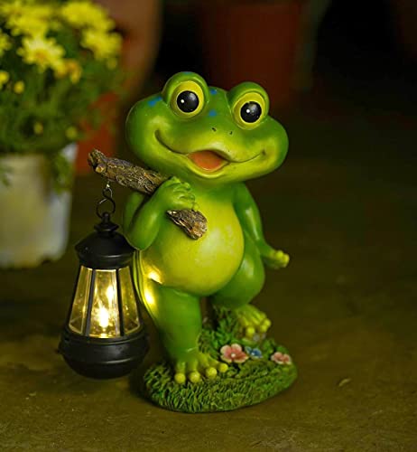 CFFOWNUG Frog Garden Decoration with Solar Lantern,Resin Solar Frog Statue with Solar Lights Outdoor Garden Frog Decor for Pathway Yard Lawn Patio Decorations