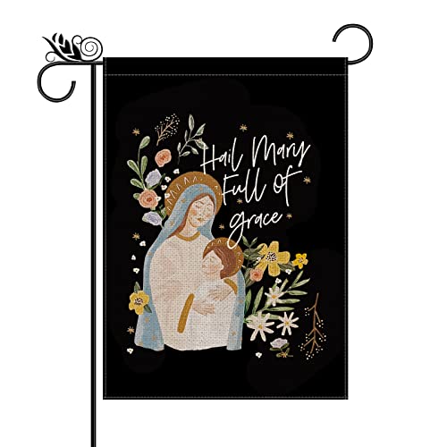 Hail Mary Full of Grace Garden Flag Vertical Double Sided Catholic Jesus Christian, Nativity Holiday Farmhouse Outdoor Decor Yard Signs 12.5 x 18 Inch