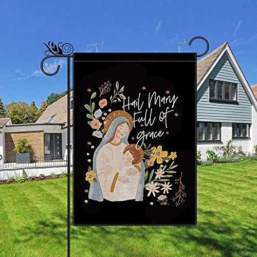 Hail Mary Full of Grace Garden Flag Vertical Double Sided Catholic Jesus Christian, Nativity Holiday Farmhouse Outdoor Decor Yard Signs 12.5 x 18 Inch