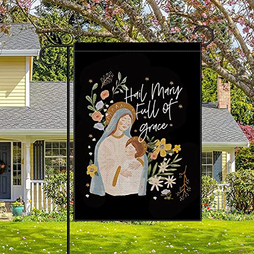 Hail Mary Full of Grace Garden Flag Vertical Double Sided Catholic Jesus Christian, Nativity Holiday Farmhouse Outdoor Decor Yard Signs 12.5 x 18 Inch