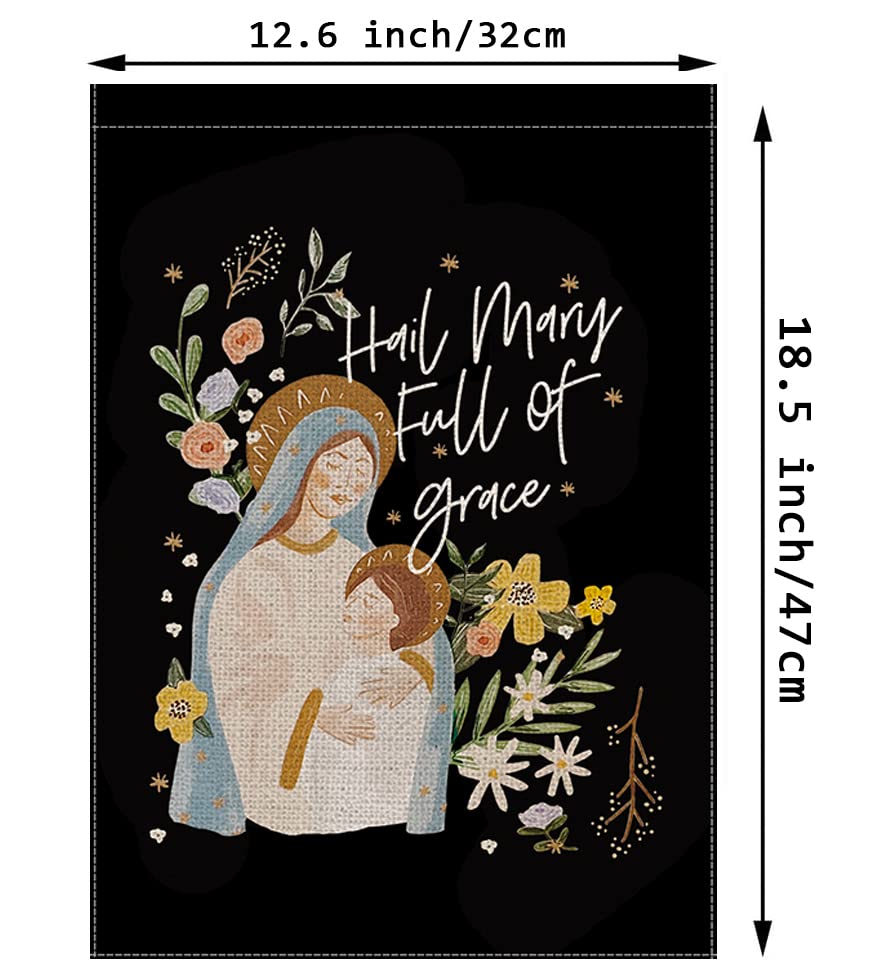 Hail Mary Full of Grace Garden Flag Vertical Double Sided Catholic Jesus Christian, Nativity Holiday Farmhouse Outdoor Decor Yard Signs 12.5 x 18 Inch