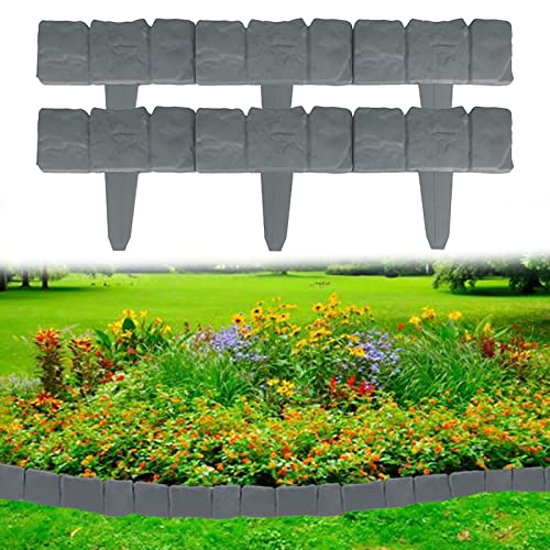 Garden Edging Border,Landscape Edging,16ft Plastic Garden Edging Border no dig for Edging DIY Decorative Flower Grass Bed Border,Comes with a Punch Tool for Insertion,20pcs(Grey)