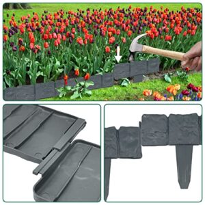 Garden Edging Border,Landscape Edging,16ft Plastic Garden Edging Border no dig for Edging DIY Decorative Flower Grass Bed Border,Comes with a Punch Tool for Insertion,20pcs(Grey)