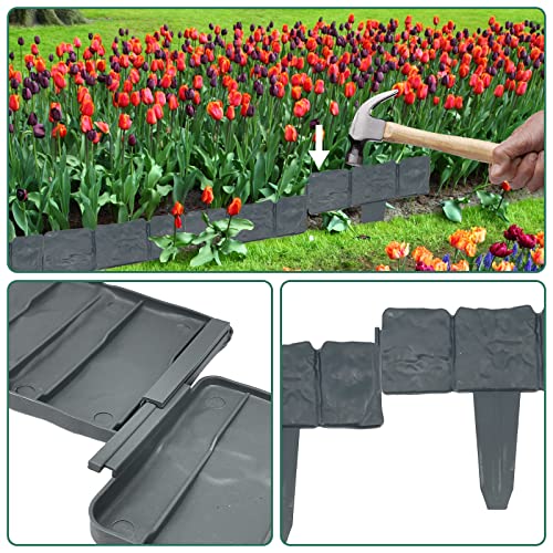 Garden Edging Border,Landscape Edging,16ft Plastic Garden Edging Border no dig for Edging DIY Decorative Flower Grass Bed Border,Comes with a Punch Tool for Insertion,20pcs(Grey)